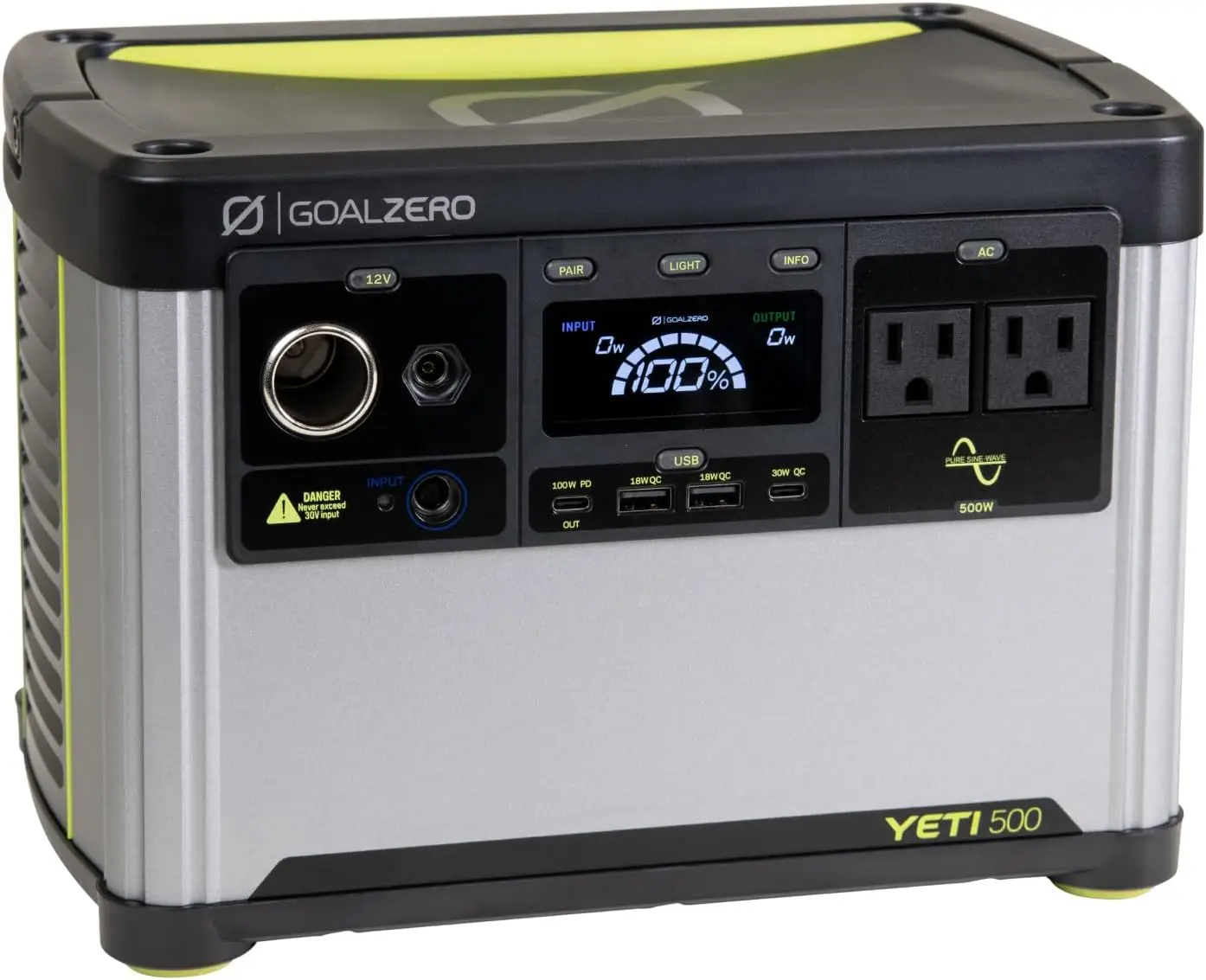 Zero Yeti Portable Power Station, Yeti 500, 499 Watt Hour Battery, Water resistant & Solar Generator for