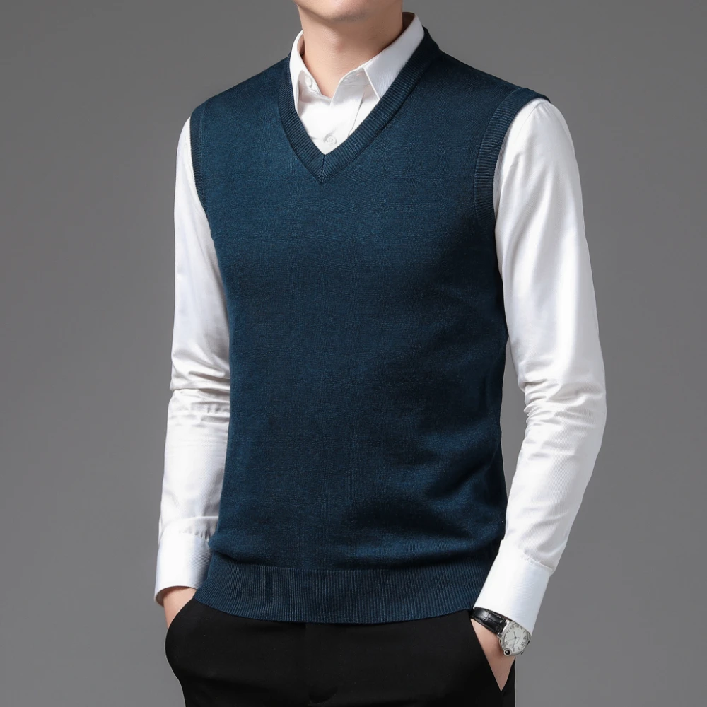 COODRONY Brand Mens Knitted Wool Vests Classic Pure Color Sleeveless Sweater Vest A&W Warm V-neck Business Casual Menswear 5094