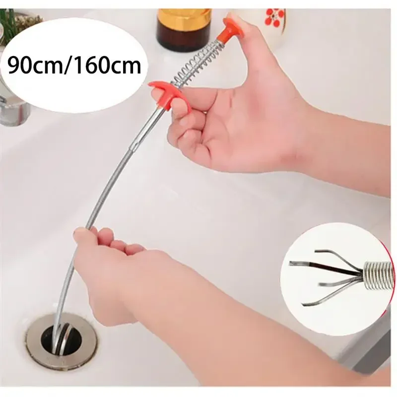 160CM Flexible Sink Claw Pick Up Kitchen Cleaning Tools Pipeline Dredge Sink Hair Brush Cleaner Bend Sink Tool With Spring Grip