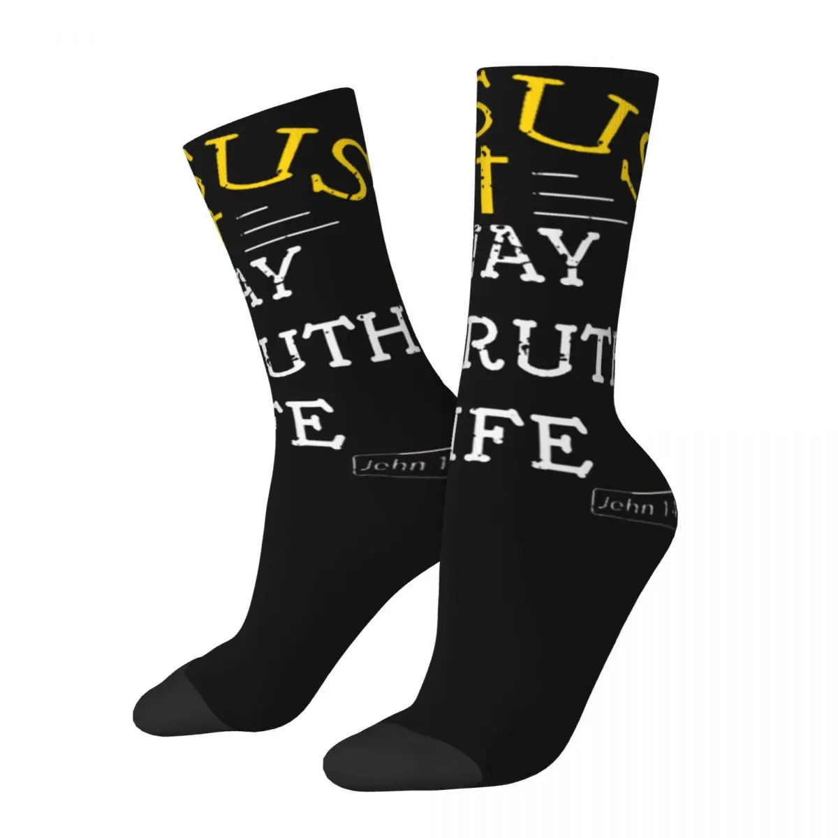 Hip-hop Jesus The Way Truth Life Scripture Gift Design Warm Crew Socks Merch All Season Super Soft Middle Tube Socks Breathable