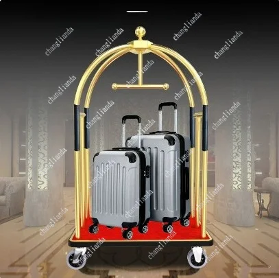 Hotel Luggage Cart - Hand-pushed Flat Cart Stainless Steel Silent Wheels for Lobby, Shop | Thickened Puller