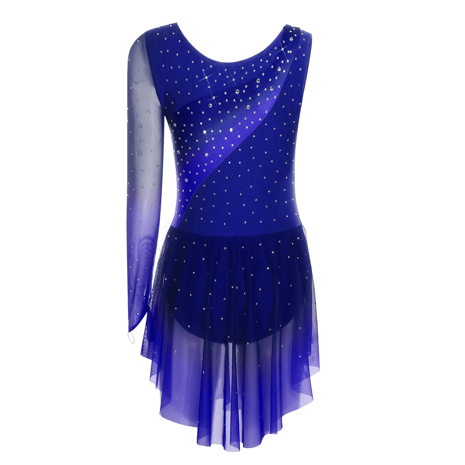 Leotardo de gimnasia rítmica para mujer, vestido de leotardo de patinaje artístico, mono de una manga con diamantes de imitación degradados, traje de baile de Ballet