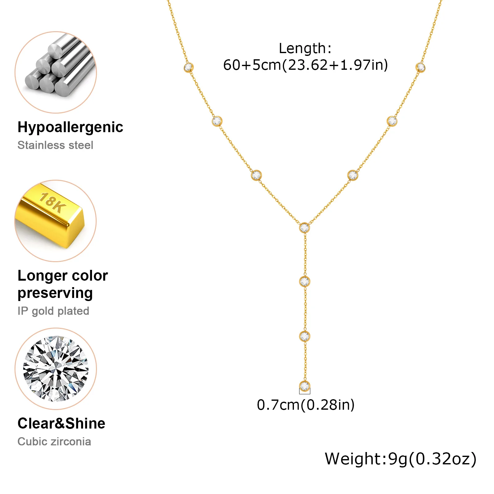 Vnox Stainless Steel Heart Y-Shape Neckalace, Imitation Pearl Choker, Cubic Zirconia Long Chain Necklaces for Women Jewelry Gift