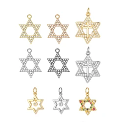 Cubic Zirconia Crystal Jewish Hexagram Star Of David Pendant For Necklace Makings 2024 CZ Stones Cross DIY Jewelry Findings Gift