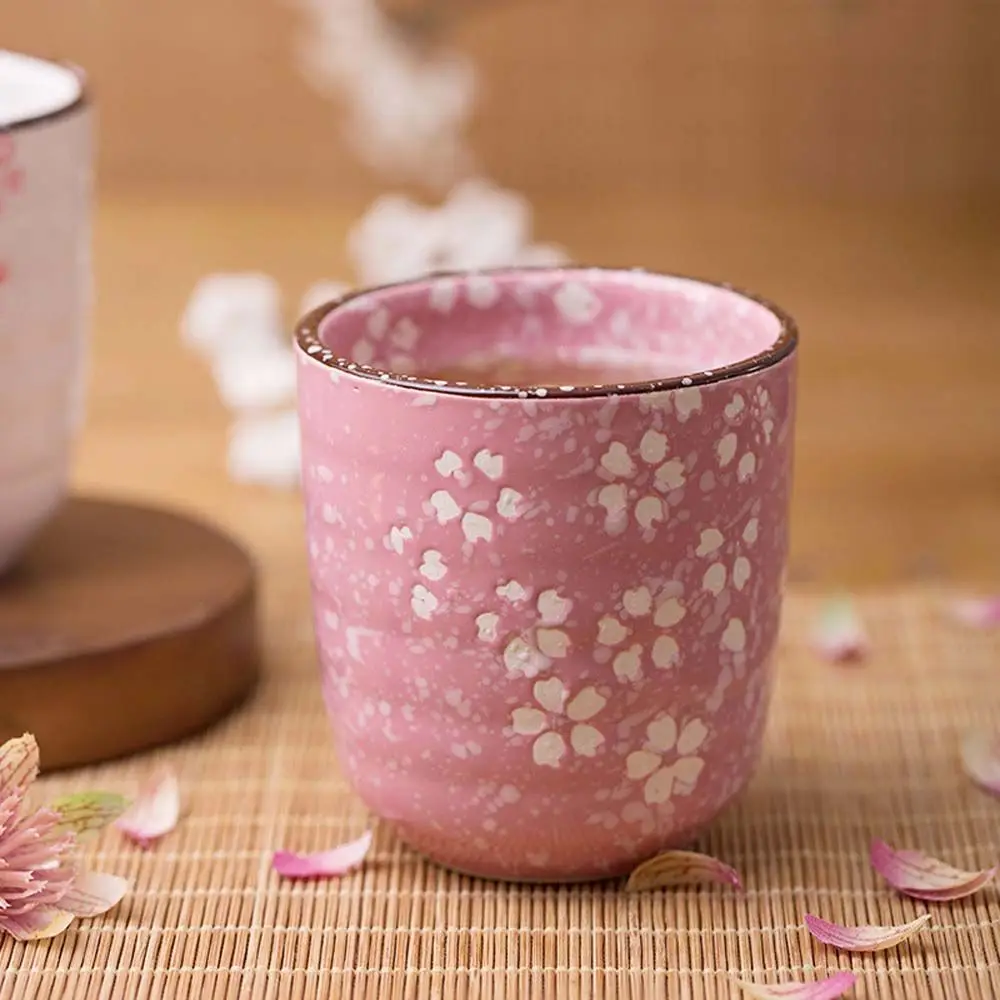 Pink Japanese Style Vintage Sakura Tea Cup Kawaii Cherry Blossoms Teaware Exquisite Home Water Cup Creative Ceramic Cup