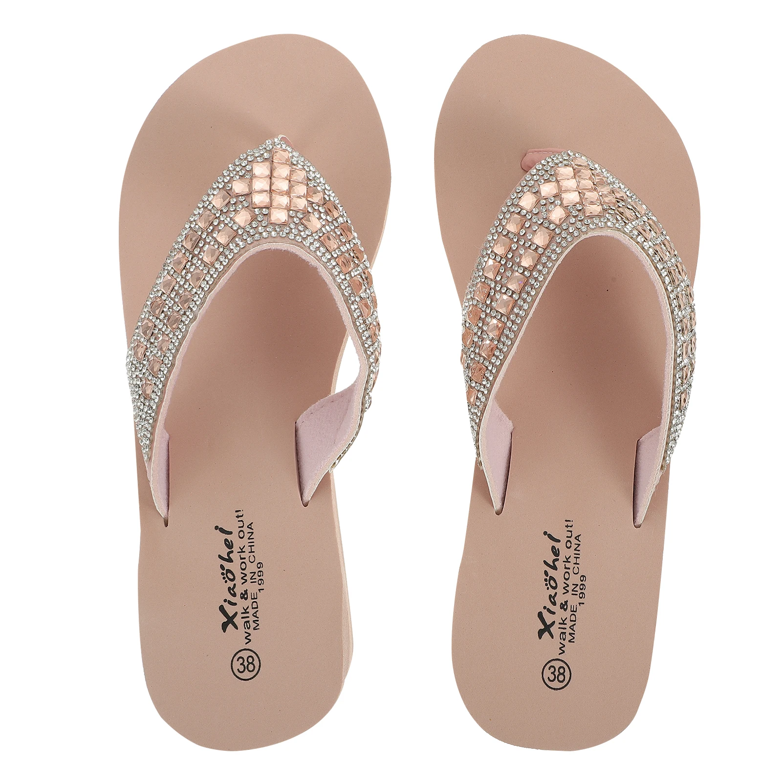 

Pearl Rhinestone Beach Shoes Pink Jelly Thick Bottom Flat Sandals Non Slip Summer Flops Ladies Comfortable Sole Design Stylish
