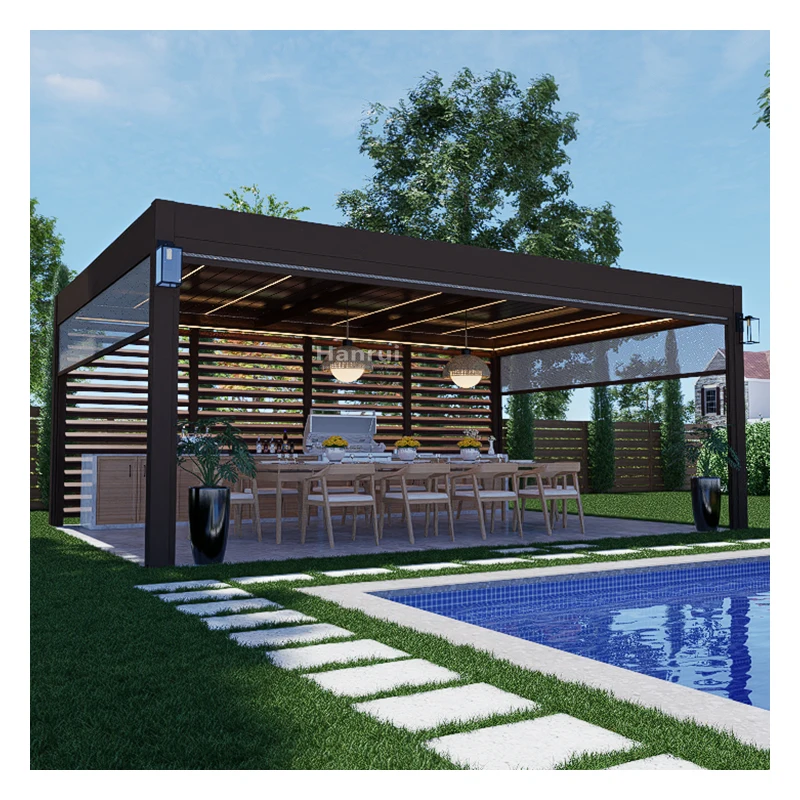 Customized Electric Aluminium Outdoor Pergola Waterproof Motorized Louvered Roof Gazebo