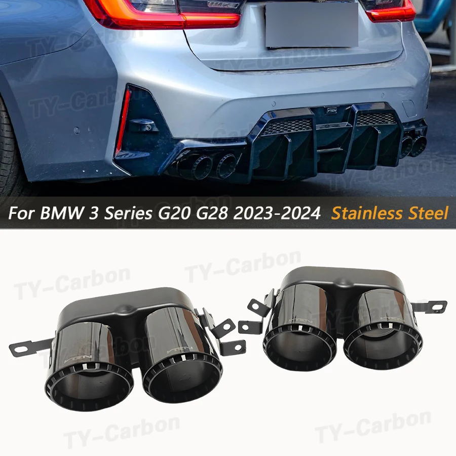 VTEN Quad Exhaust Tips Tailpipe For BMW 3 Series G20 G21 2023-2026 320i 330i 330e 330d Carbon Quad Look Decorative Muffler Tip