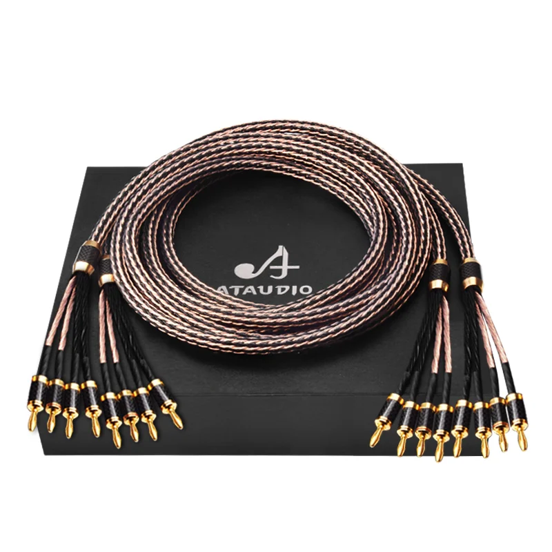 For ATAUDIO High-End Amplifier Speaker Cable One Pair OCC 4-Points Banana Plug For Microphone Monitor DVD Player Speaker