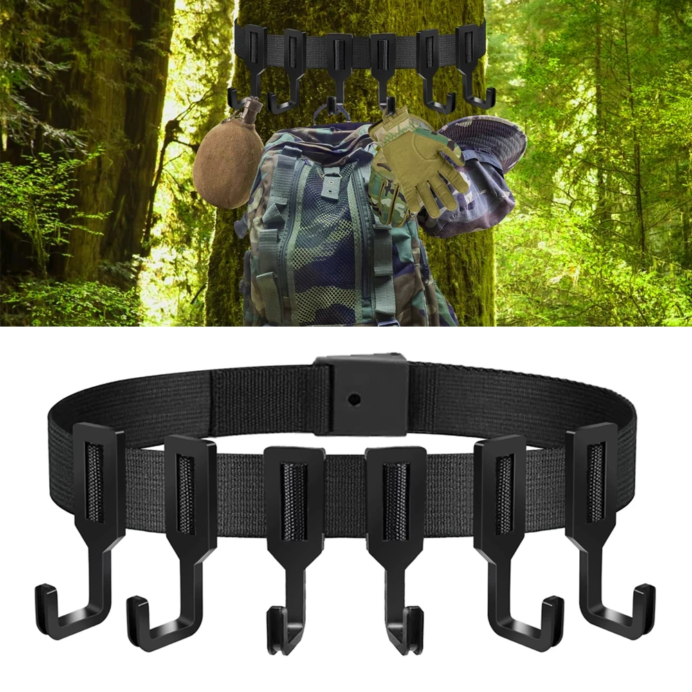 Treestand Strap Gear Hangers Treestand Strap with 6 Large Hanging Hooks Tree Saddle Accessory for Outdoor Hunting Camping Hiking