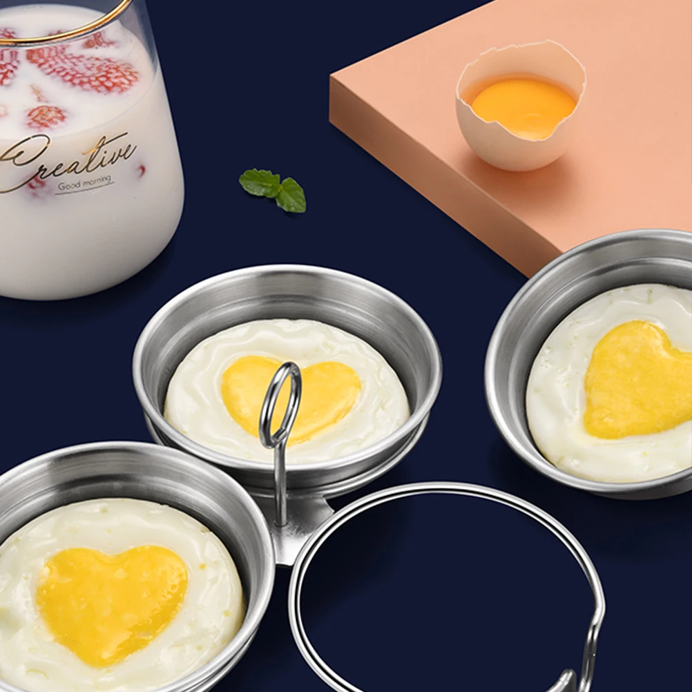 

3pcs Stainless Steel Cooker Set Heart-Shaped Boiled Egg Shaper Kitchen Baking Tool Egg Mold For Pudding Custard Jelly Ice Cream