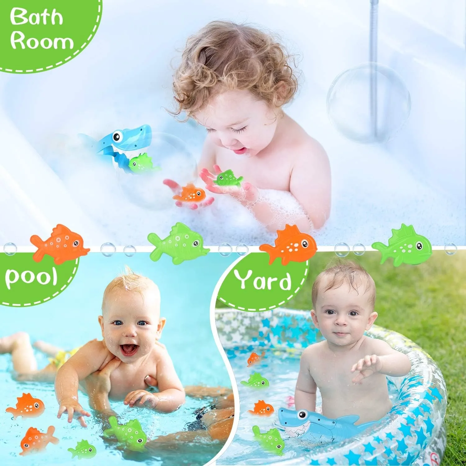 Action comprend 4 poissons flottants, jeu de bain de piscine pour bébé, cadeau pour bébé en bas âge, jouet de baignoire pour bébé avec mordre les dents
