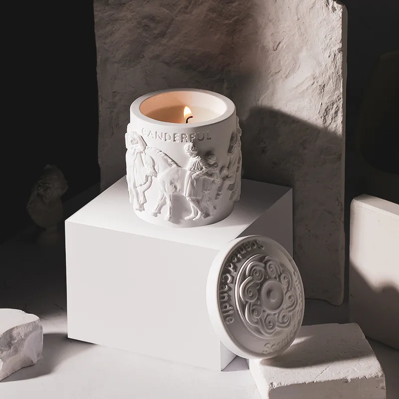 Luxury The Parthenon Sculpture Cup Jar Aromatherapy Candle Plaster Cup Soy Wax Plant Essential oils Candles Home Decoration