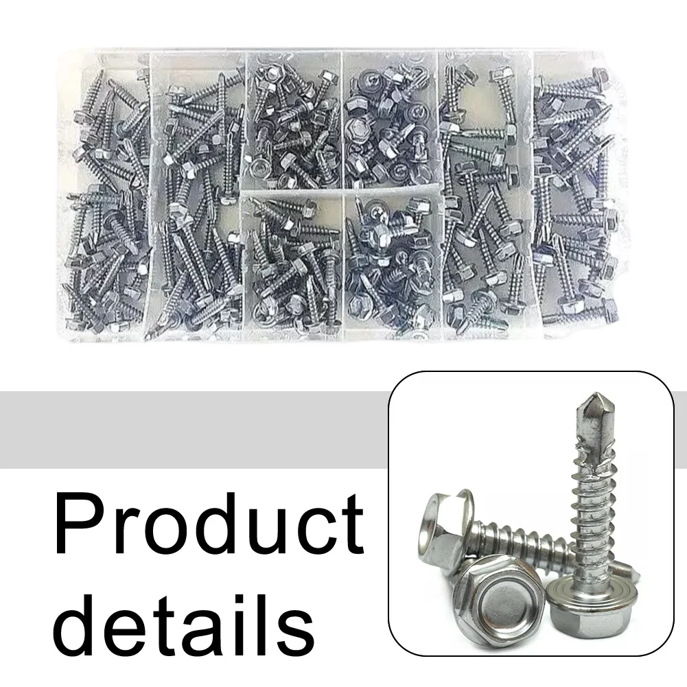 Stainless Steel for hexagonal Tapping Screws 200Pcs Assorted Sizes for Reliable Fastening in Different Applications