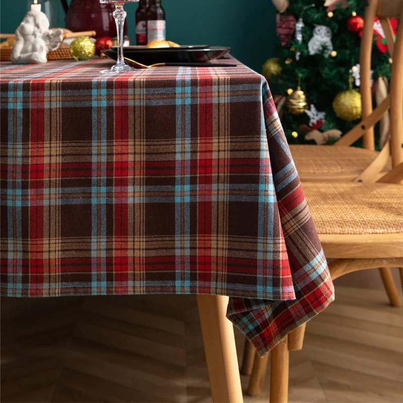 Christmas Plaid Tablecloth Xmas Party Red Green Rectangle Table Cloth Vintage Dining Table Cover For Home Living Room Decoration