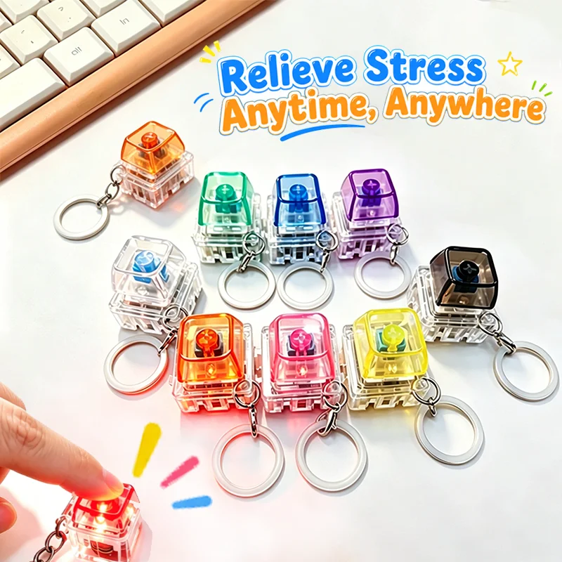 Light Up Mini Click Keyboard Keychain Ornament, Crisp Click Texture Pocket Pendant Decor, Portable Carry Accessory For Office Da