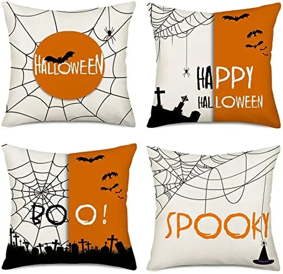 Happy Halloween decorative pillowcase Ghost spider web witch hat throwing pillowcase linen autumn farmhouse decoration