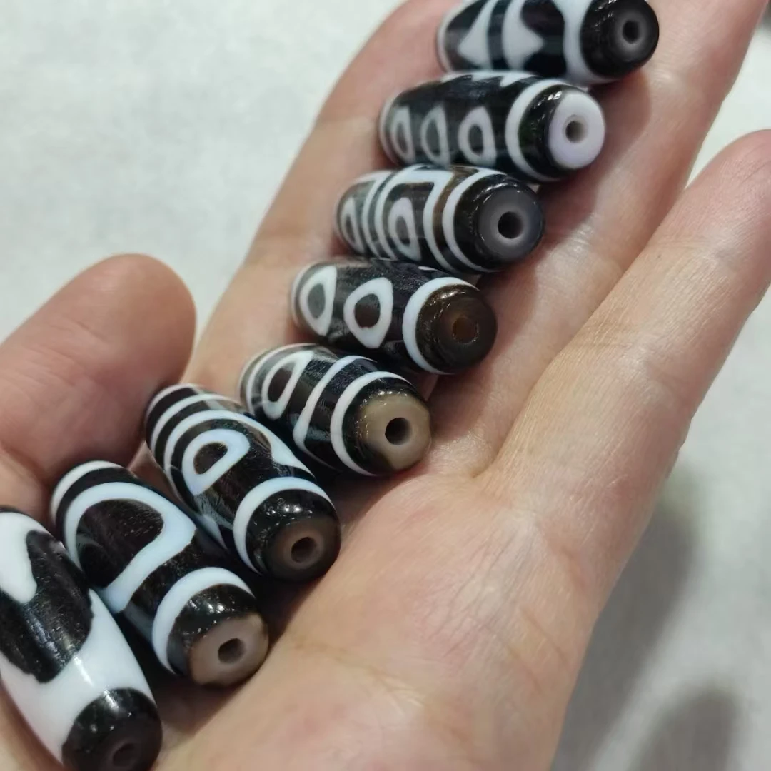 

1pcs/lot Jewelry loose black and white dzi beads natural agate Multiple Patterns for jewelry making gift elliptical white core