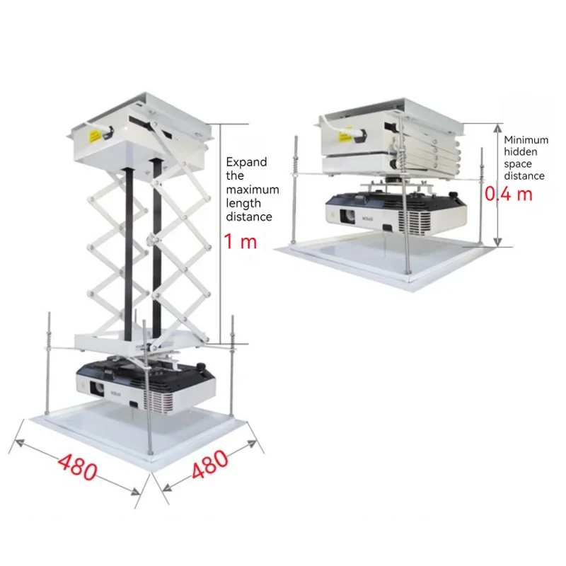 Hidden Mount Motorized Projector Lift Hanger With Wireless Remote Control 1/1.5/2M Electric Projector Bracket Holder Ceiling