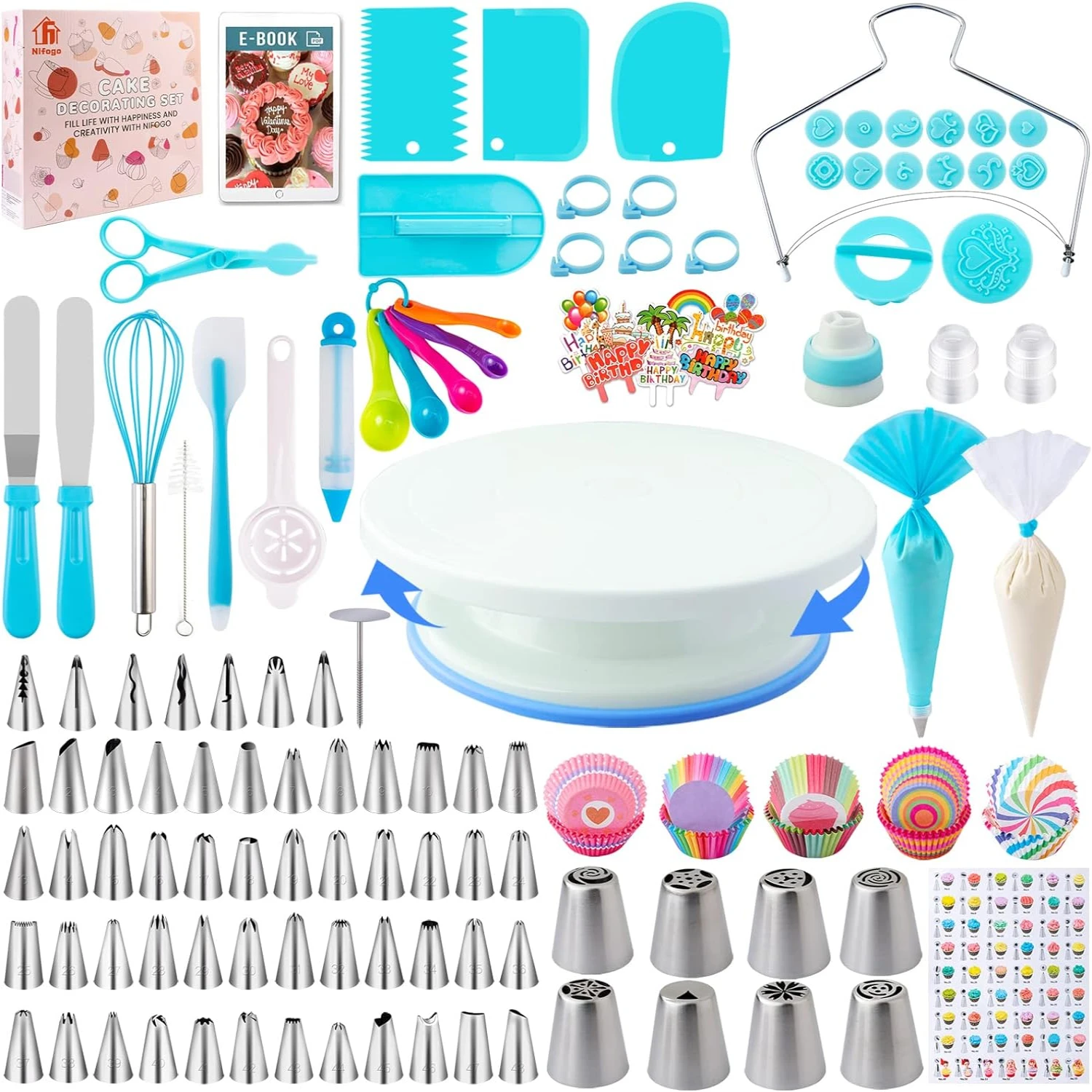 Ultimate Cake Decorating Kit - 356pcs, Turntable, Piping Bag, Tips, Tools & Accessories for DIY Cake Design, Creative Baking Cre