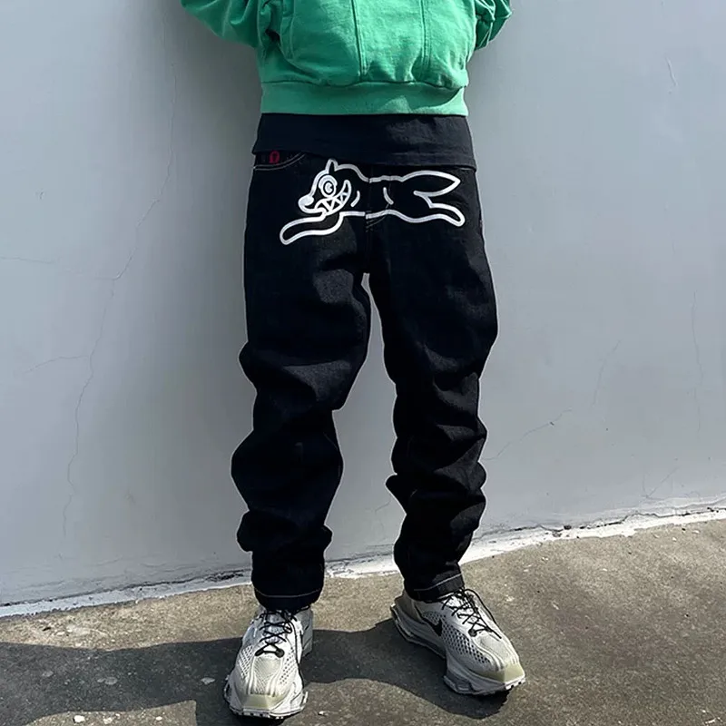 2024 Pantolon Y2K Streetwear Flying Dog Print Baggy Jeans Pants For Men Clothes Harajuku Fashion Hip Hop Denim Trousers Vaqueros