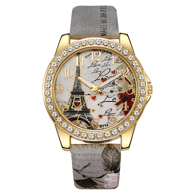 Fashion Large Dial Ladies Quartz Watch Romantic Eiffel Tower Design Women Leather Clock Gift Dress Watches image 6