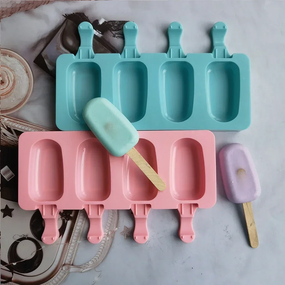 4 Cells Oval Silica Gel Mold Silicone Ice Cream Mold Popsicle Mould DIY  Ice Pop popsicle manufacturer ice tray Cake Baking Tool
