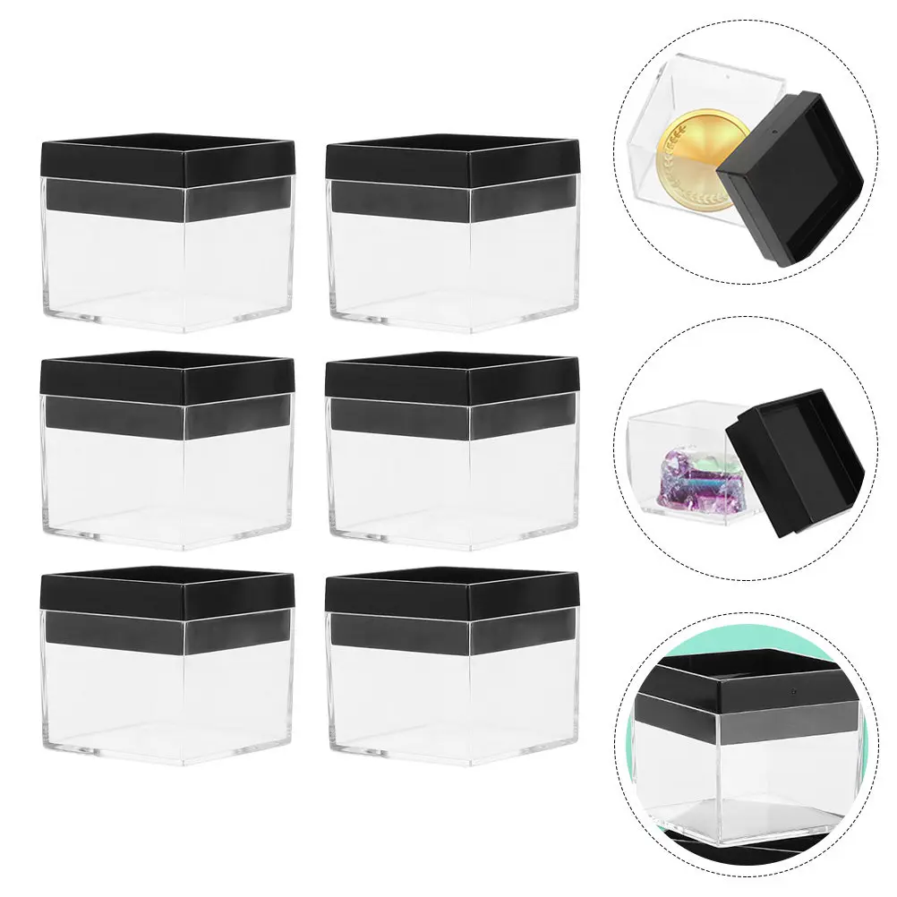 

6Pcs Specimen Storage Box Transparent Square Display Case Plastic Mineral Storage Organizer Clear Display Box Desktop Collection