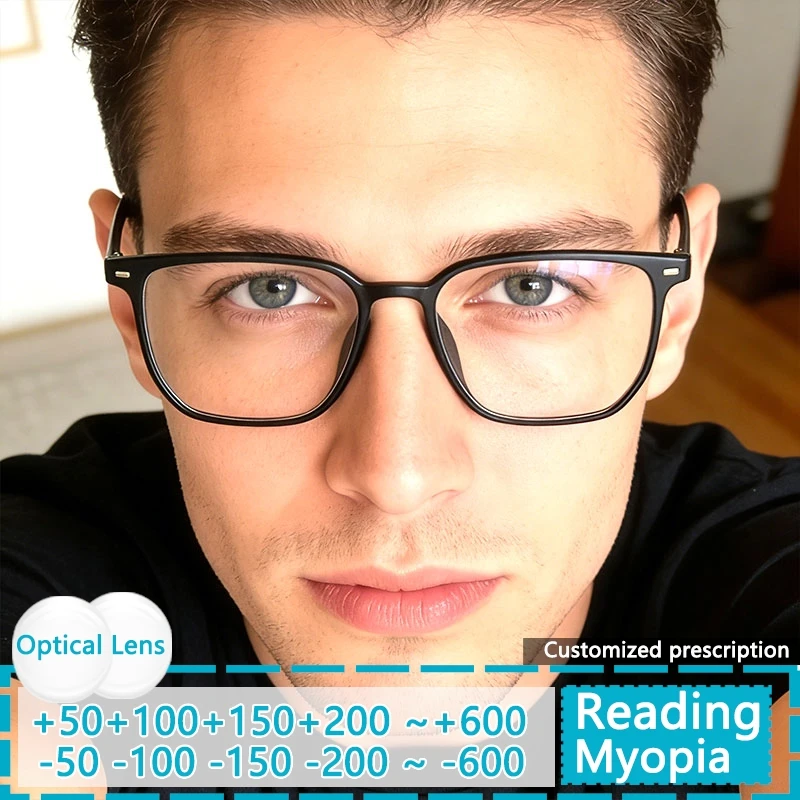 

Модные очки для чтения, мужские очки для близорукости, квадратные, с защитой от синего света, женские, стильные, высокой четкости, компьютерные очки +1.0+2.0+3.0+4.0