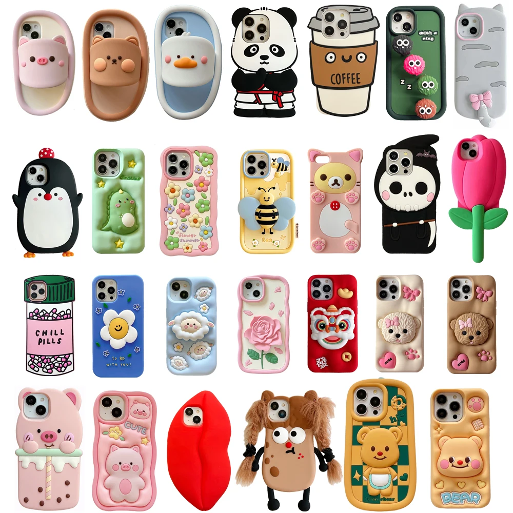 

Various Soft Silicone Phone Back Cover, Shockproof Skin Shell, 3D Cute Cartoon Case, iPhone 13, 13Pro, 13Pro Max, 12, 12Pro Max