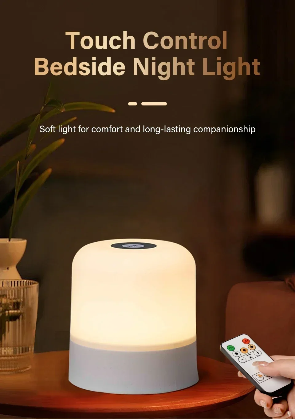 LED Table Lamp With Remote Dimmable Bedside Lamp For Bedroom Tricolor RGB 16Color Change Touch Night Light Rechargeable Portable