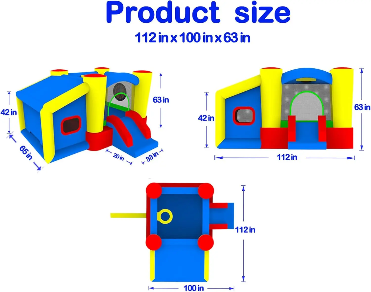 Casa de rebote inflable con soplador, tobogán de castillo para saltar, bóveda para niños con piscina de pelotas, llanta de baloncesto, juego de objetivo de dardos