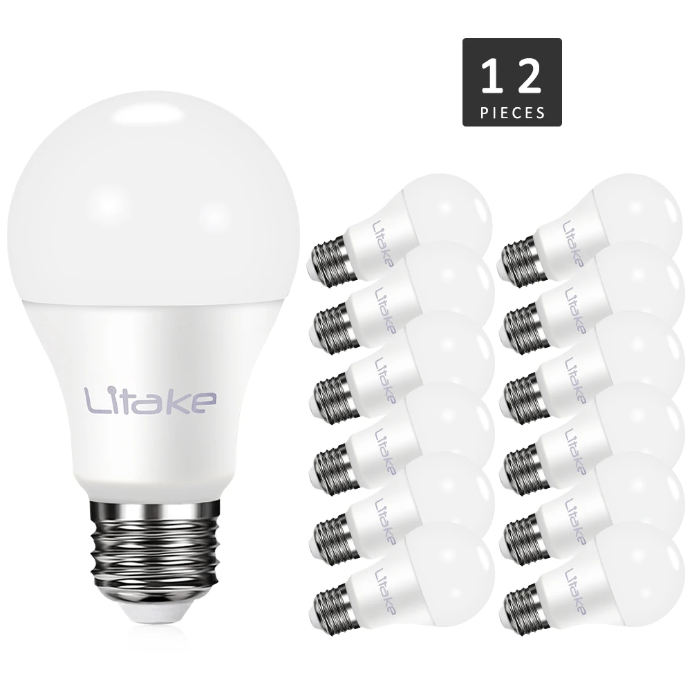 12 paquetes de bombillas LED A19 de 11 W, blanco suave 5000 K, 1100 lúmenes, 120-240 V, bombilla LED para el hogar con base de tornillo medio E26, CRI 80+