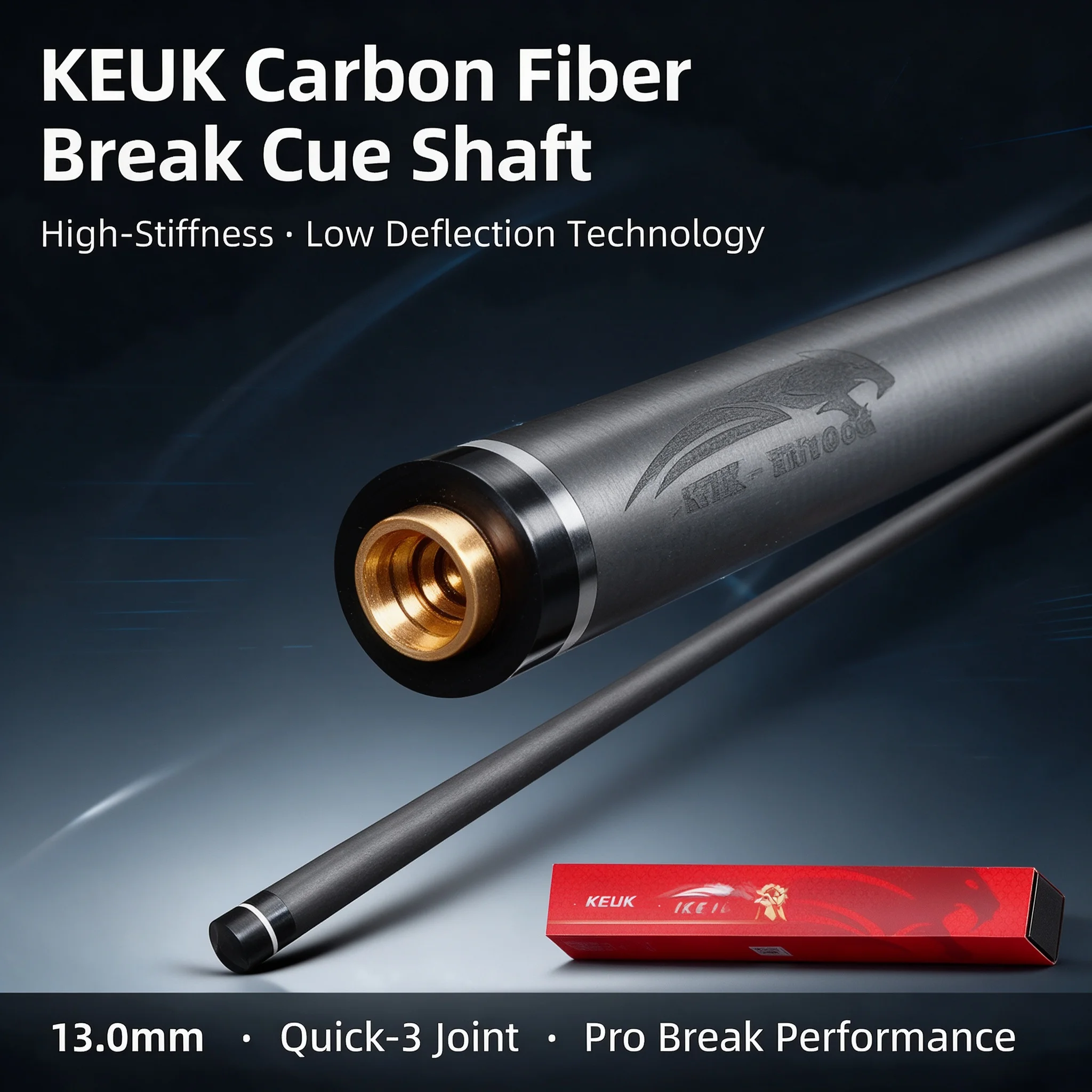 KELIK Pool Carbon Fiber Break Cue Shaft Break 13mm Quick-3 Joint Taper for Pool Cue Billiard Break Cue Replacement