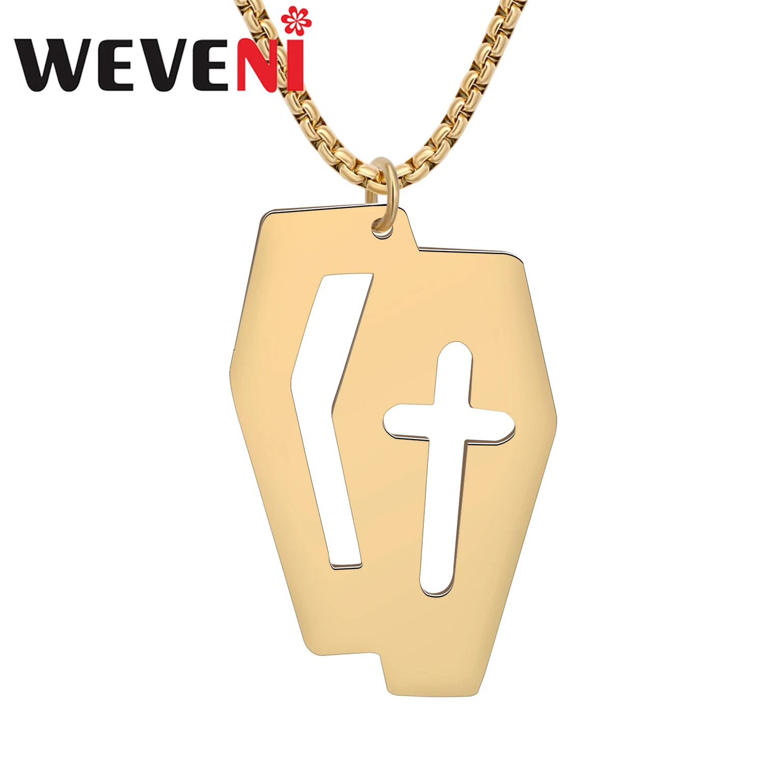 Weveni Stainless Steel Gold Pated Halloween Cross Necklaces Hollow Vintage Pendants For Men Women Girls Party Fashion Jewelry