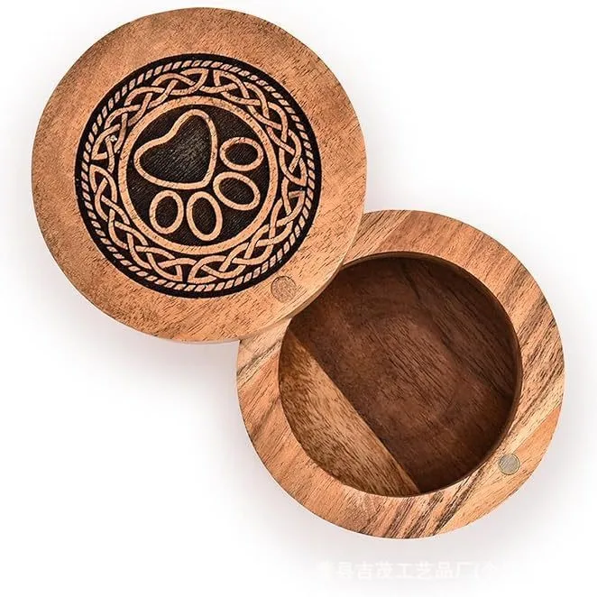Cross-border Wooden Pet Urn Round Pet Hair Tooth Storage Box Pet Funeral Supplies Coffin Box