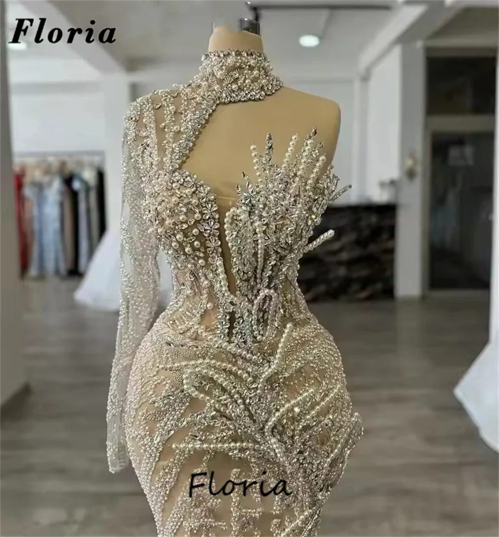 Vestidos De graduación De sirena color champán, vestido De celebridad con un hombro, vestidos De fiesta De noche con cuentas y perlas elegantes, batas De velada personalizadas