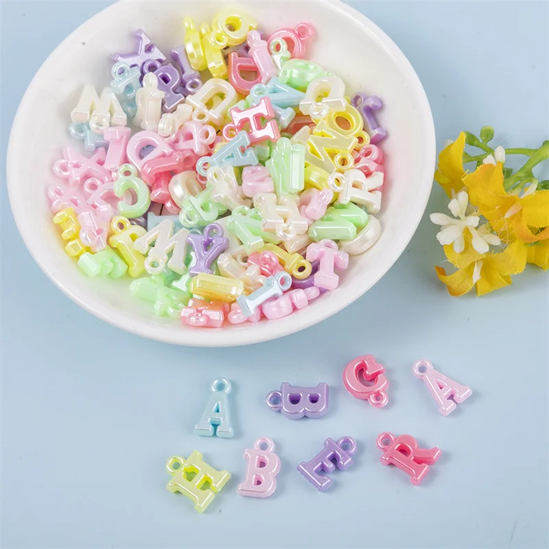 100Pcs 14mm Candy Color Plastic Mixed Letter Charms Pendant for Jewelry Making Charms DIY Bracelet Earrings Pendant Accessories