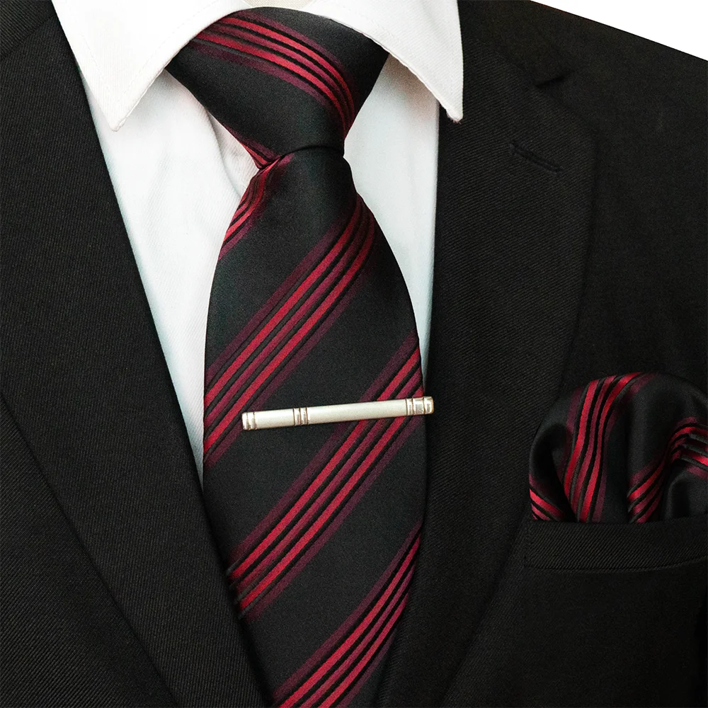 EASTEPIC-Cravates à Rayures Noires, Bleues et Rouges pour Homme, Ensemble de Cravates de la raq, réinitialisation Hanky, Accessoire pour Homme, Cadeau de Mariage, 8 cm