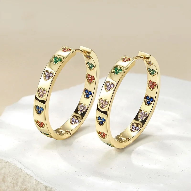 Romantic Love Heart Colorful CZ Zircon Star 14K Gold Filled Lady Stud Earrings Promotion Jewelry Women New Year Gifts