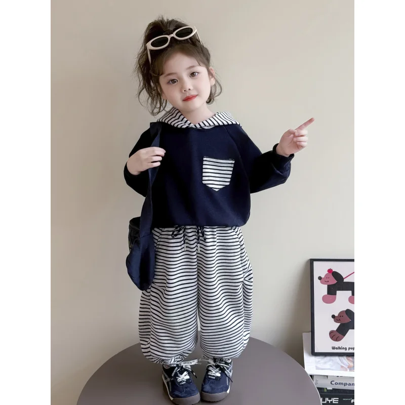 

Girls' Autumn Sweatshirt Set2025Spring and Autumn New Children's Striped Lantern Pants Baby Sports Clothes