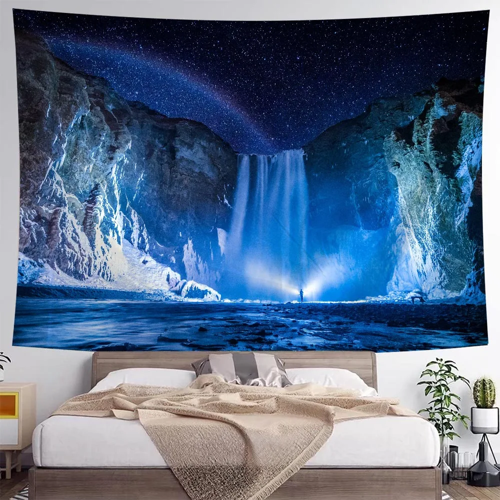 Waterfall Landscape Wall Tapestry Beautiful Hanging Poster for Hippie Living Room Bedroom Dormitory Wall Decor