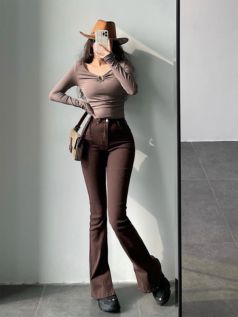 

High Waist Slimming Long Jeans Street Style Ankle Length Dragging Floor Micro Flared Legs Lengthening Skinny Jeans