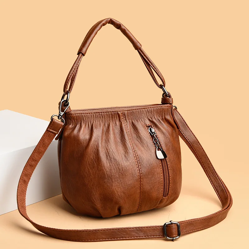 

Chic Fold Soft Pu Leather Crossbody Bag, Fashionable Bucket Mobile Phone Purses for Women Small Handbag with Adjustable Strap