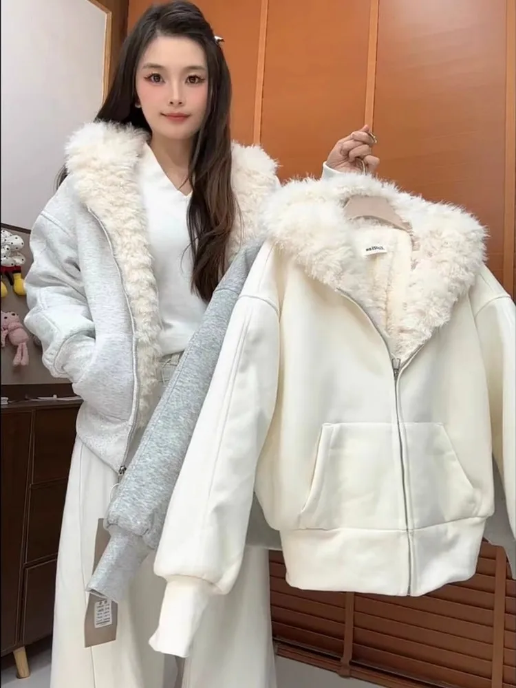 

Retro Japanese Sle Fce Lined Thiened Hoodie Cardigan Women's Loose Winter New Sle Warm Cotton Clothes