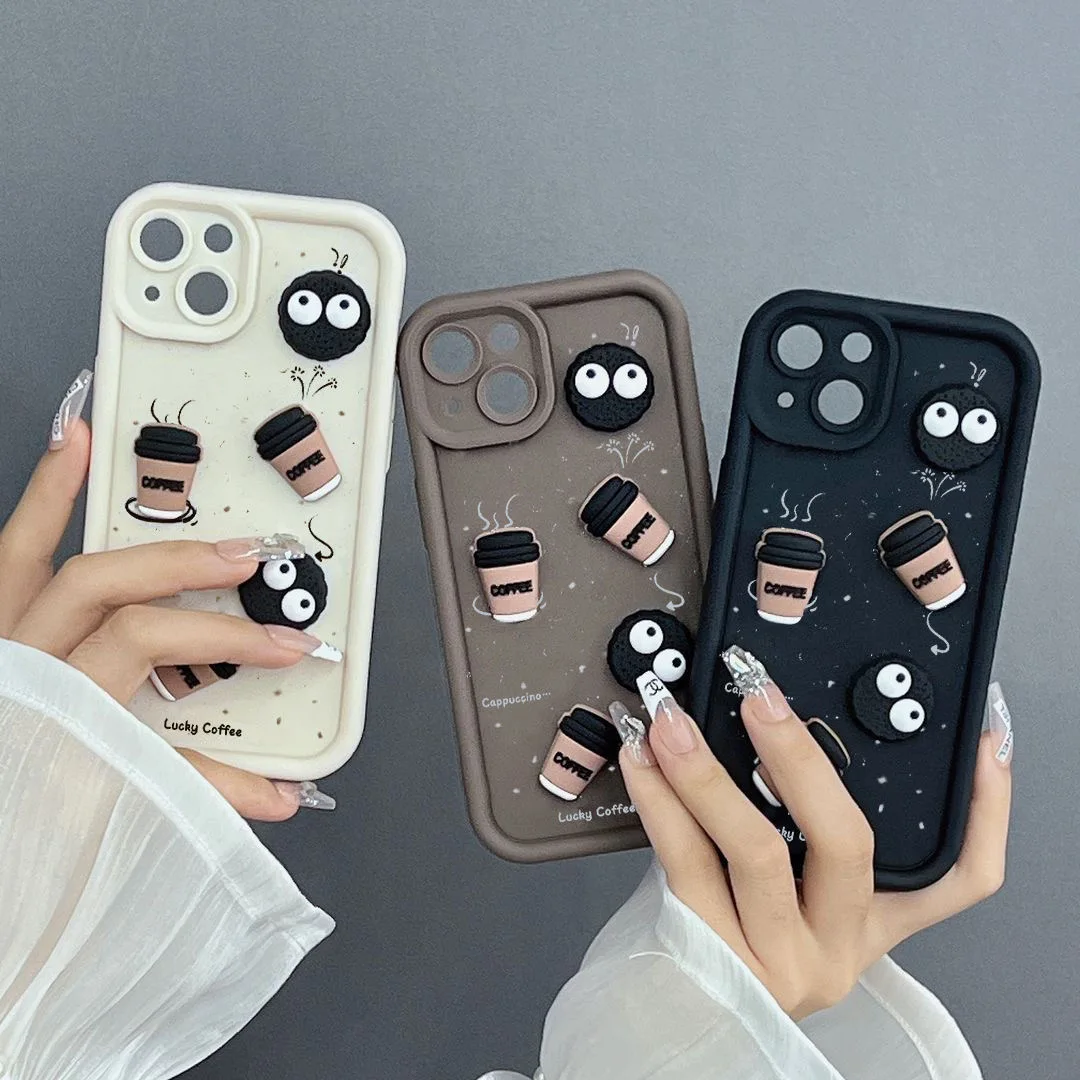 New 3D Cute Coffee Briquettes Phone Case For Vivo V40 V30 V30e V29e V29 V27 V27e V25 V20 V21 X100 X90 X80 X70 S1 Pro 4G 5G Cover