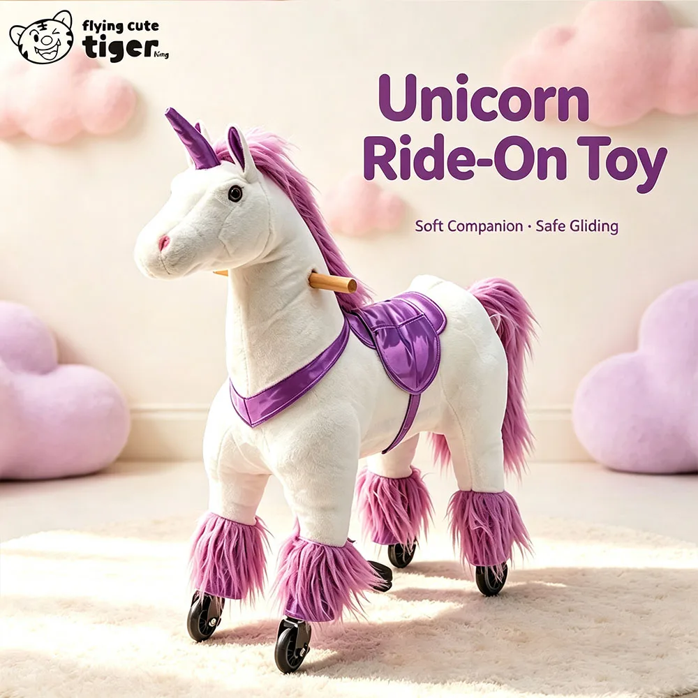 Medium and Large Purple Unicorn Popular Realistic Riding Rocking Horse Toy Rocking Chair Soothing Rocking Horse with Saddle Plush Toy Rocking Horse Doll Toy Car Horse Riding Toy