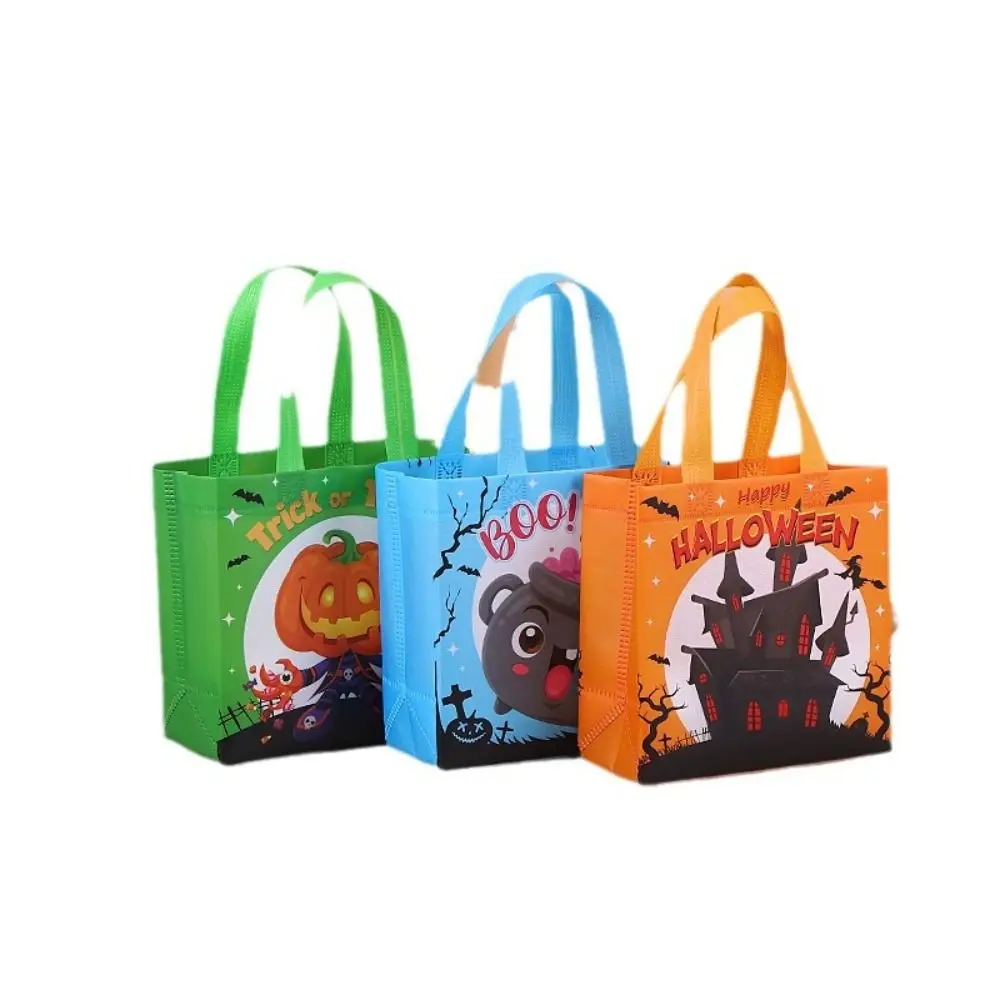 Ghost Halloween Non-woven Handbag Trick or Treat Bag Large Capacity Halloween Gift Bag Castle Printed Pumpkin Bag Party Supplies