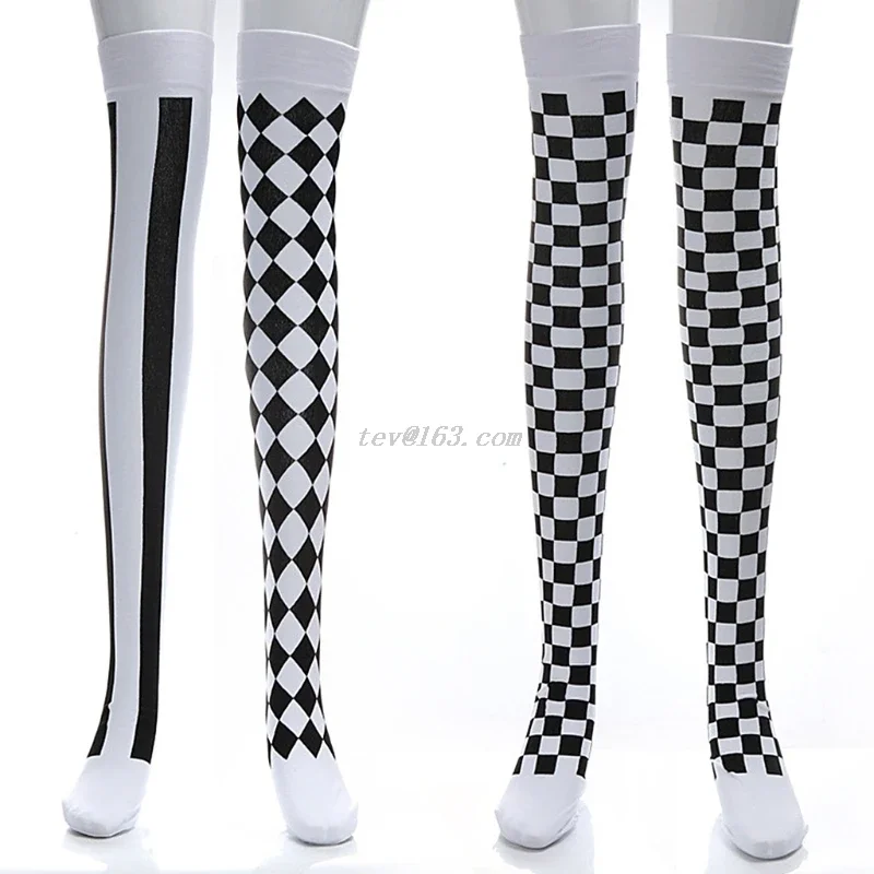 

Clown Costume Black White Plaid Knee-High Long Socks Halloween Carnival Party
