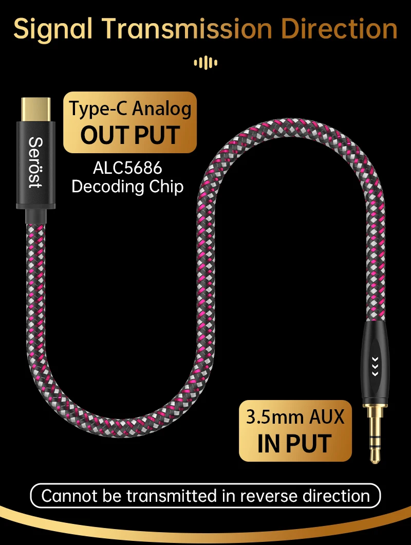 Serost Moon HiFi Audio OCC-Kabel aus Einkristallkupfer, Typ-C auf 3,5-mm-Aux-Buchse für Musikplayer, Lautsprecher, Kopfhörerverstärker – Detail 2